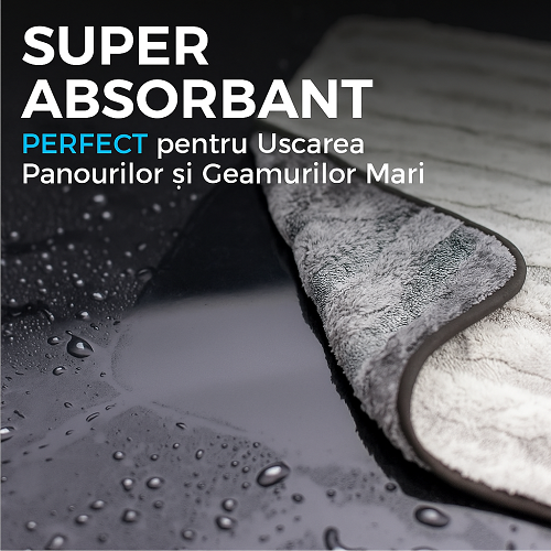 Prosop Auto LuxDetail 90x60cm – Microfibră 1300 GSM, 2 Fețe Absorbante, Uscare Rapidă