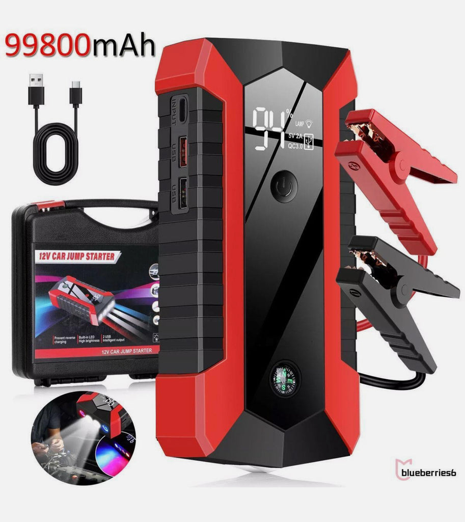 Starter auto pentru motor, 2000A, 12V, benzina/diesel 6/4L, protectie inteligenta, Incarcare rapida, lanterna, lumina de urgenta, 180x87x35mm, Negru/Rosu