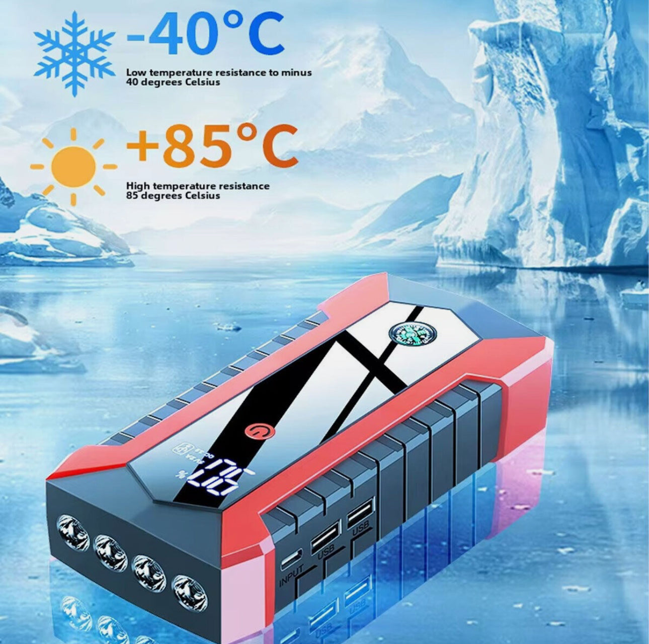 Starter auto pentru motor, 2000A, 12V, benzina/diesel 6/4L, protectie inteligenta, Incarcare rapida, lanterna, lumina de urgenta, 180x87x35mm, Negru/Rosu