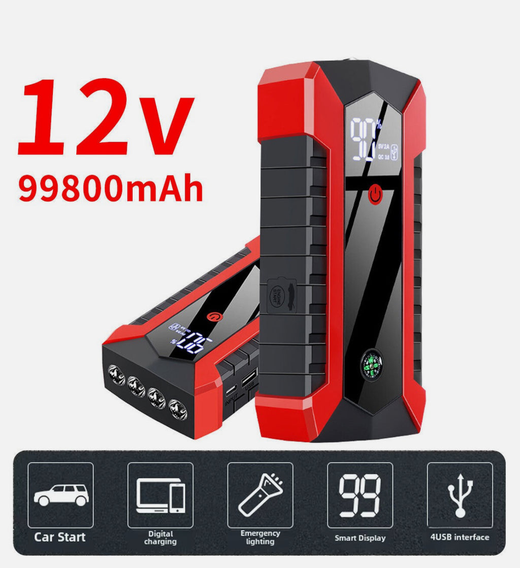 Starter auto pentru motor, 2000A, 12V, benzina/diesel 6/4L, protectie inteligenta, Incarcare rapida, lanterna, lumina de urgenta, 180x87x35mm, Negru/Rosu