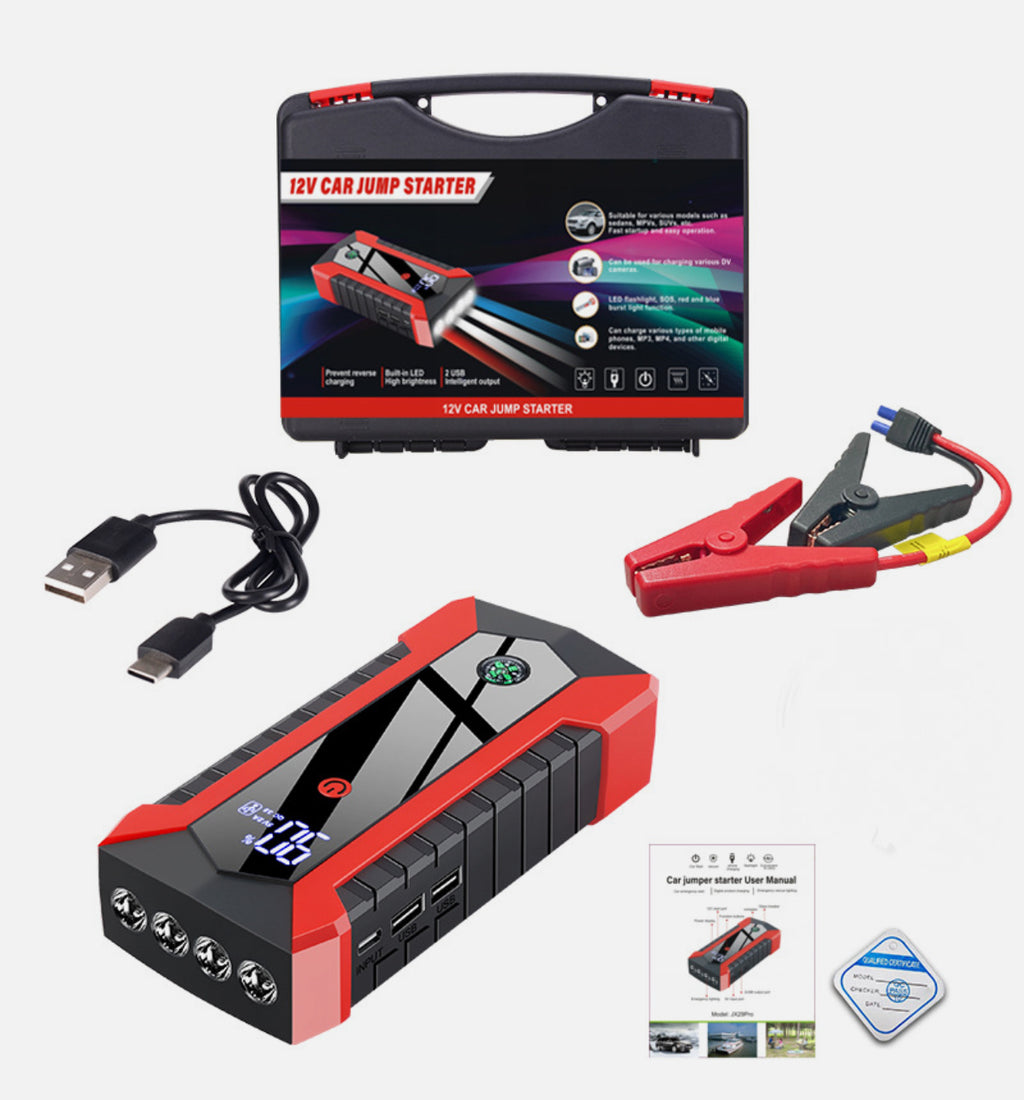 Starter auto pentru motor, 2000A, 12V, benzina/diesel 6/4L, protectie inteligenta, Incarcare rapida, lanterna, lumina de urgenta, 180x87x35mm, Negru/Rosu