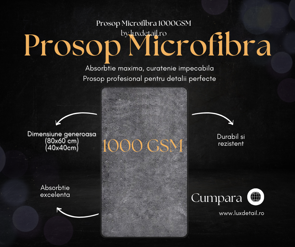 Prosop Auto LuxDetail 90x60cm – Microfibră 1300 GSM, 2 Fețe Absorbante, Uscare Rapidă
