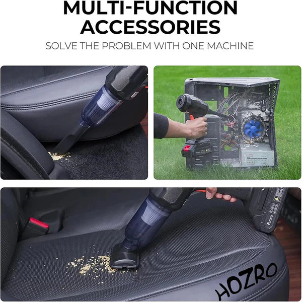 Aspirator Auto 6 in 1 Fara Fir, pentru Casa, Masina, Calculator, Birou, Putere 100W, Eficienta Mare, Functii de Aspirare, Suflare, Vidare, Filtru HEPA, Perie Detailing, Negru