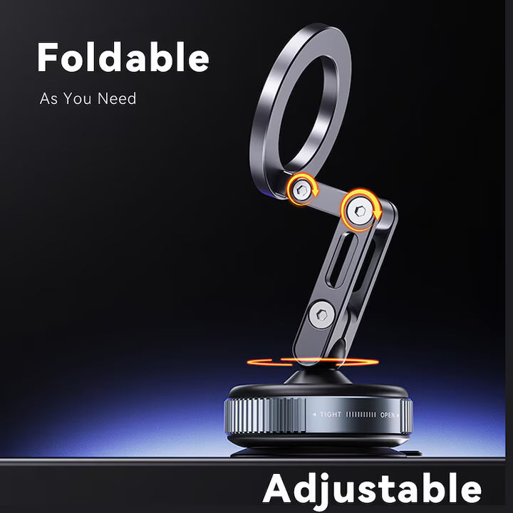Suport telefon auto magnetic, Rotire 360°, Montare Fara Cabluri pentru iPhone si Android, Foldabil pentru Parbriz si Tablou de Bord, fixare sigura, Fixare ventuza, rotatie completa, gri